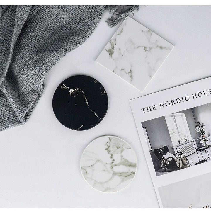 Stornfield | Coastline Vegan Leather Coaster Set | Marble Look | Stylish Surface Protection