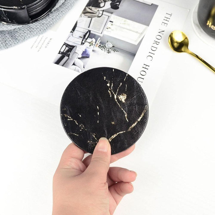 Stornfield | Coastline Vegan Leather Coaster Set | Marble Look | Stylish Surface Protection