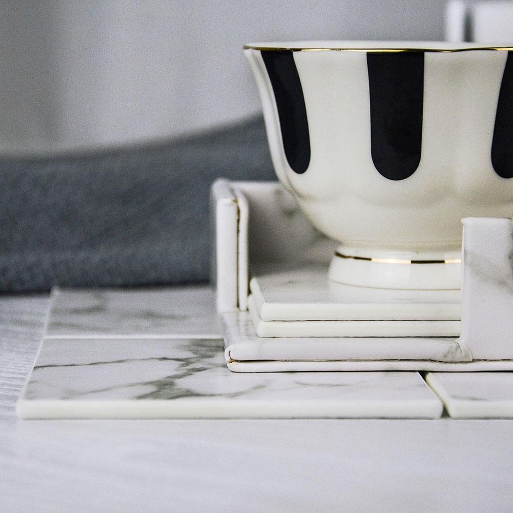 Stornfield | Coastline Vegan Leather Coaster Set | Marble Look | Stylish Surface Protection
