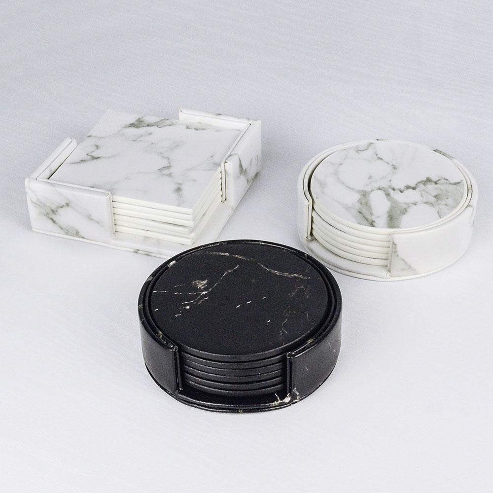 Stornfield | Coastline Vegan Leather Coaster Set | Marble Look | Stylish Surface Protection