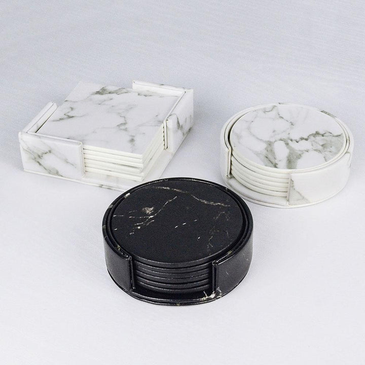 Stornfield | Coastline Vegan Leather Coaster Set | Marble Look | Stylish Surface Protection