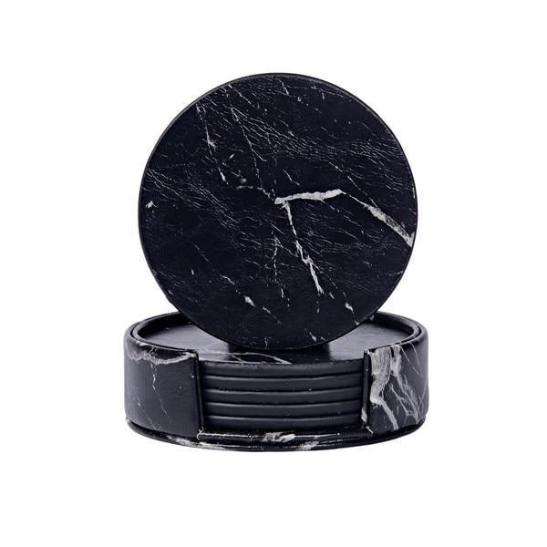 Stornfield | Coastline Vegan Leather Coaster Set | Marble Look | Stylish Surface Protection
