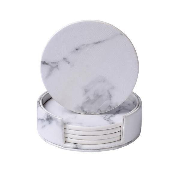 Stornfield | Coastline Vegan Leather Coaster Set | Marble Look | Stylish Surface Protection