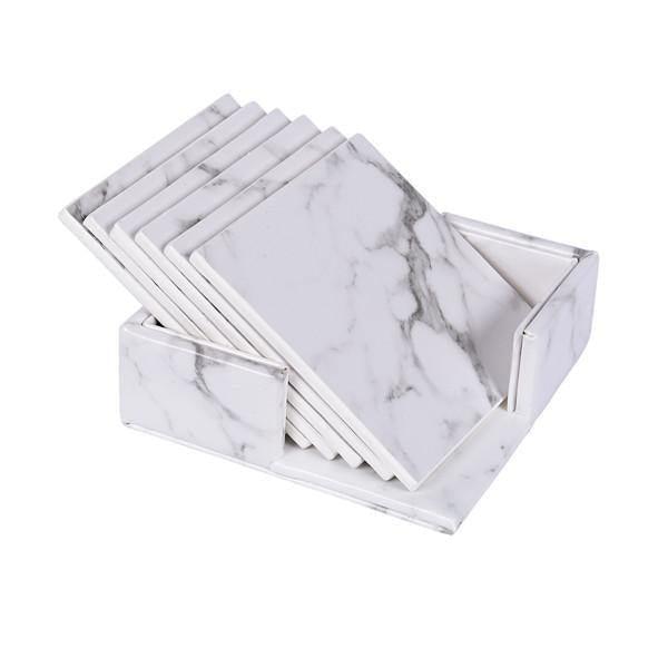 Stornfield | Coastline Vegan Leather Coaster Set | Marble Look | Stylish Surface Protection
