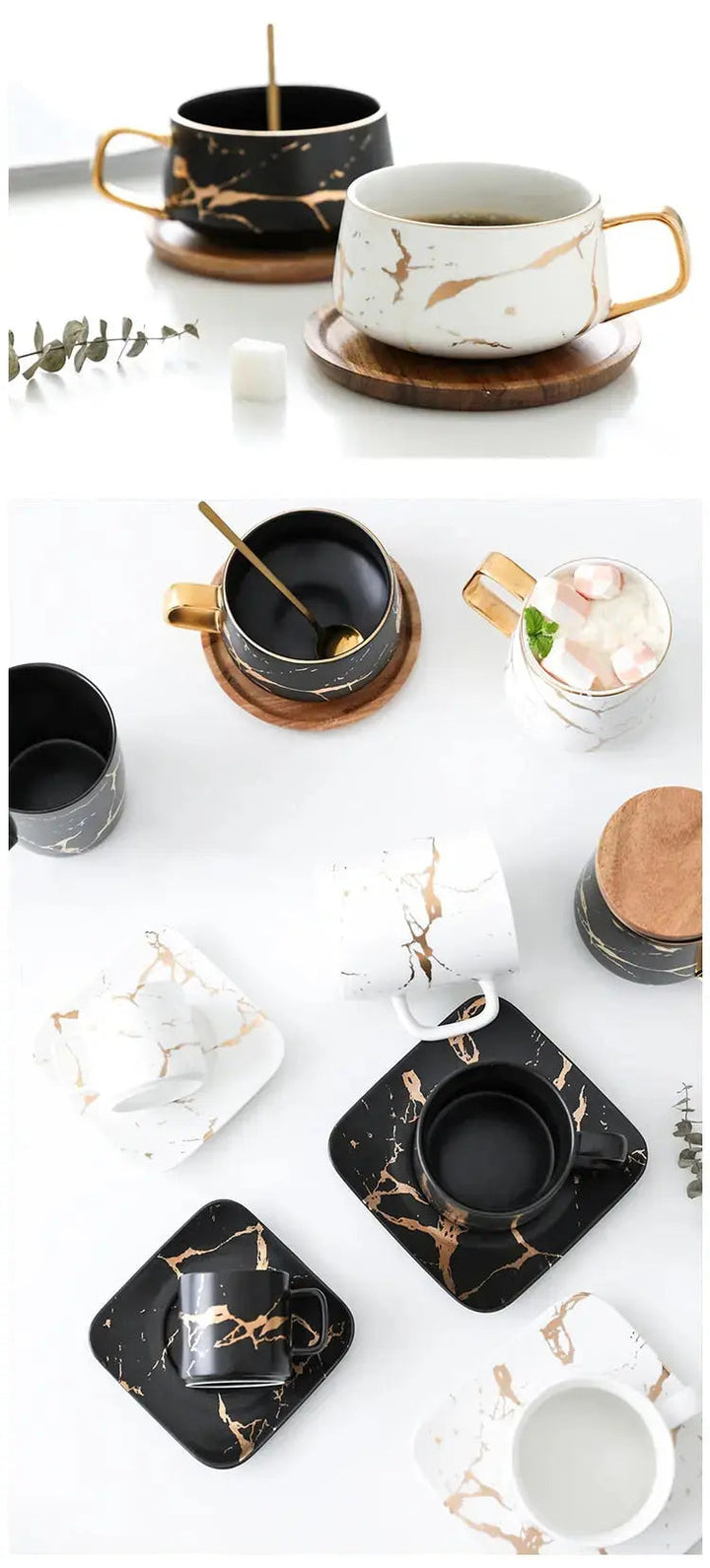 Stornfield | Marble Pattern Coffee Cup with Gold Decoration