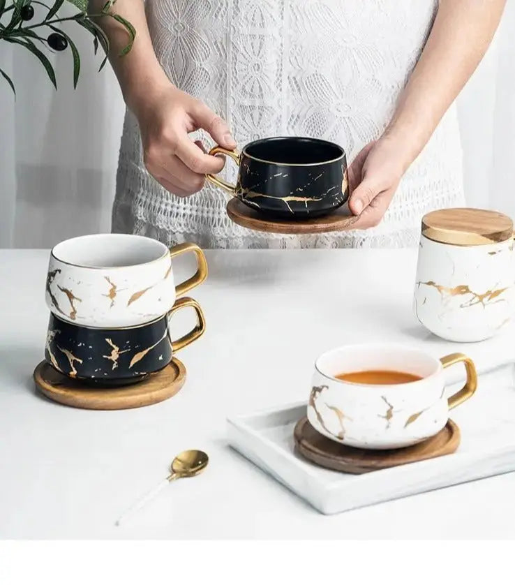 Stornfield | Marble Pattern Coffee Cup with Gold Decoration