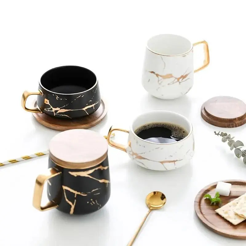 Stornfield | Marble Pattern Coffee Cup with Gold Decoration