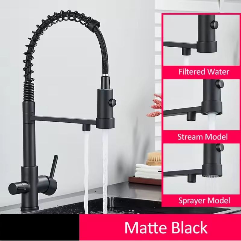 Sandsberg Black Filter Kitchen Faucet with Dual Outlet – Mixing Tap with Water Filter for Kitchens, Water Treatment and Cleaning | Stornfield
