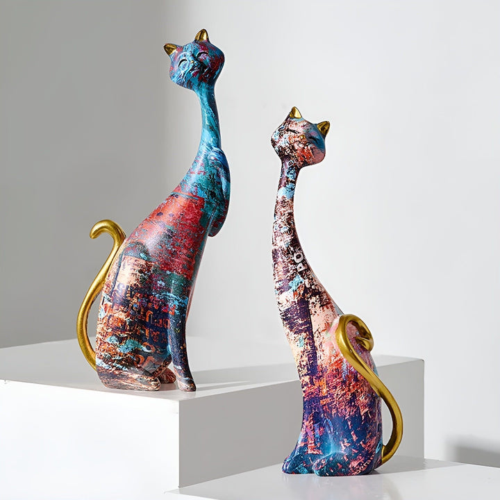 Sweet Lovers - Hand-painted Cat Couple Sculpture for Eternal Affection | Stornfield