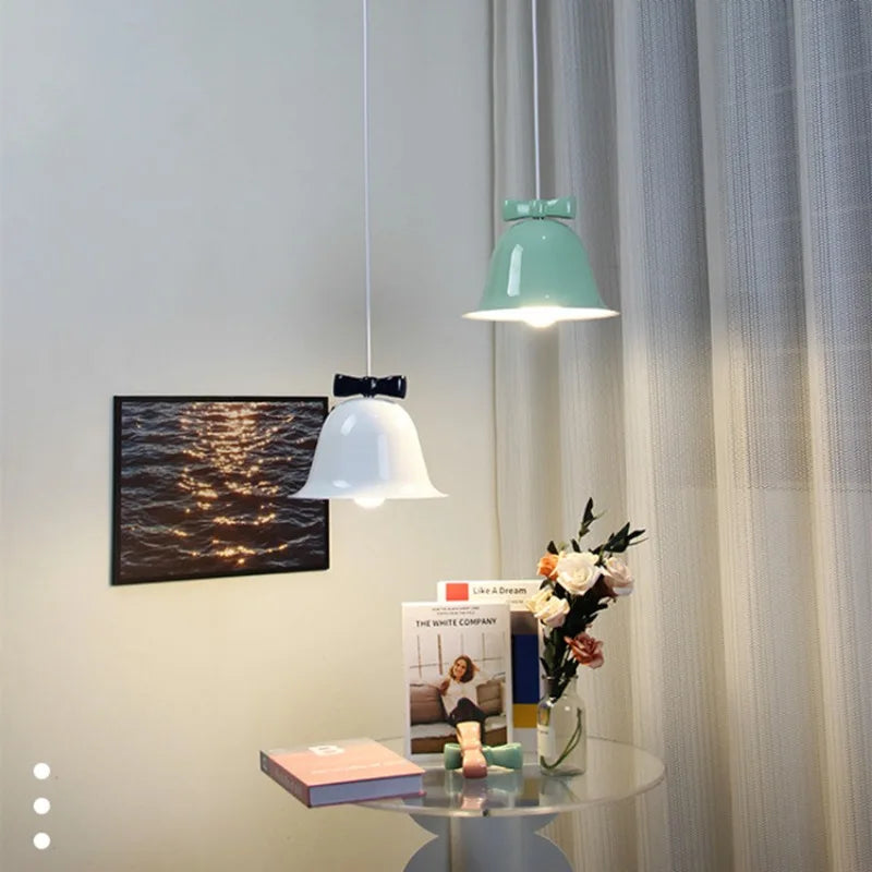 Modern bell-shaped pendant light with bow, designer hanging lamp for dining room & kitchen | Stornfield