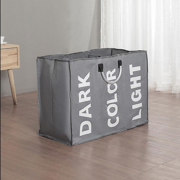 Laundry basket 3 compartments - foldable with handle - black, gray or light gray | Stornfield