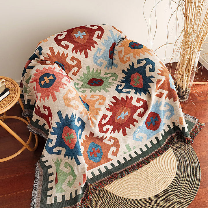 Color Block Checkerboard Fringe Trim Sofa Blanket Cover | Stornfield