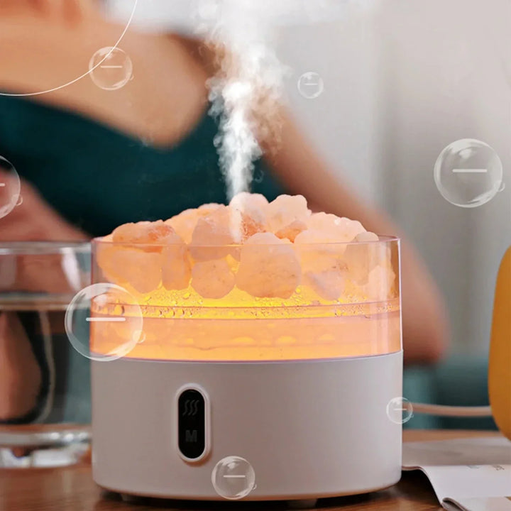 Stornfield | Diffuseur de lampe de sel - Humidificateur à huile essentielle ultrasonique USB avec cristaux de sel de l'Himalaya et veilleuse