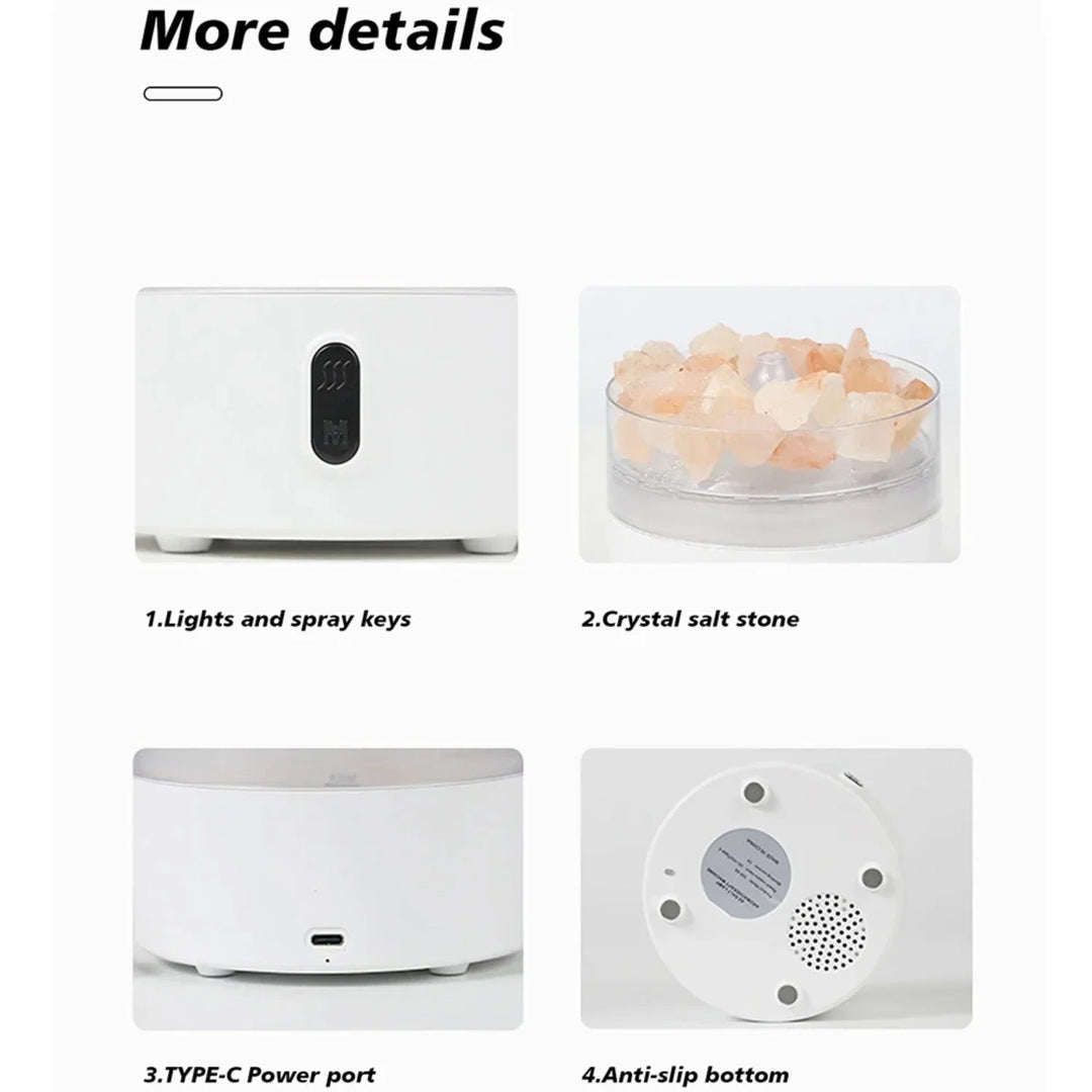 Stornfield | Salt Lamp Diffuser - USB Ultrasonic Essential Oil Humidifier with Himalayan Salt Crystals and Night Light