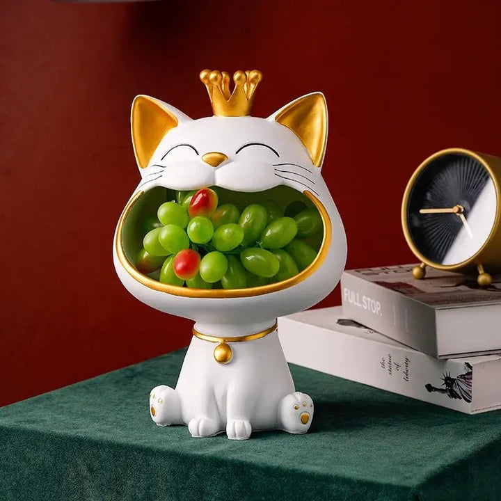Laughing Lucky Cat Decoration, Bowl for Sweets and Jewelry, Modern Design | Stornfield