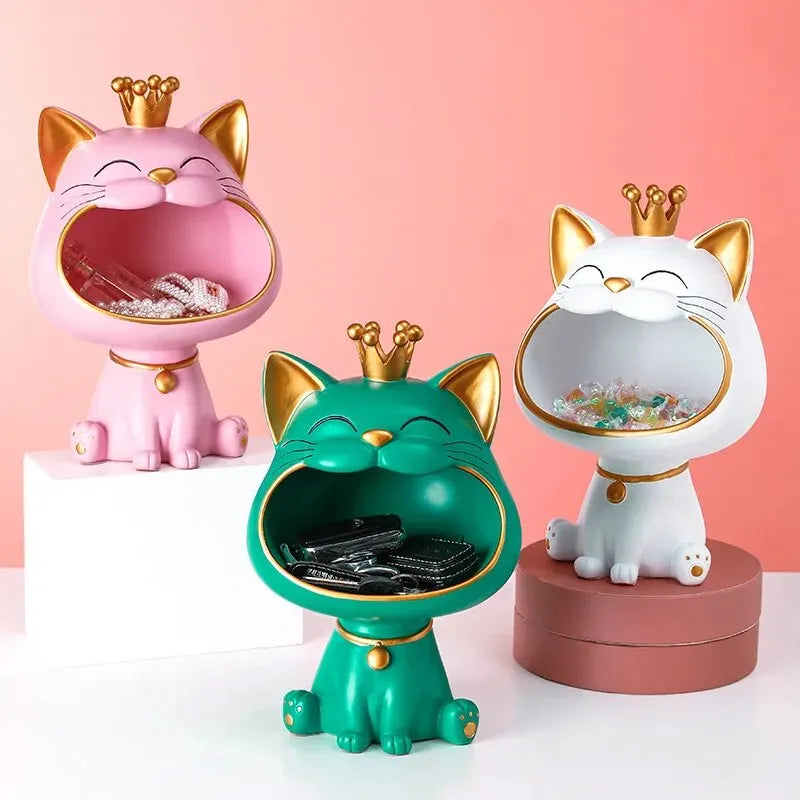 Laughing Lucky Cat Decoration, Bowl for Sweets and Jewelry, Modern Design | Stornfield