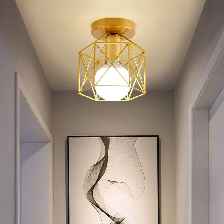 Modern ceiling light with golden metal grid – Stylish lighting for hallway and living room | Stornfield
