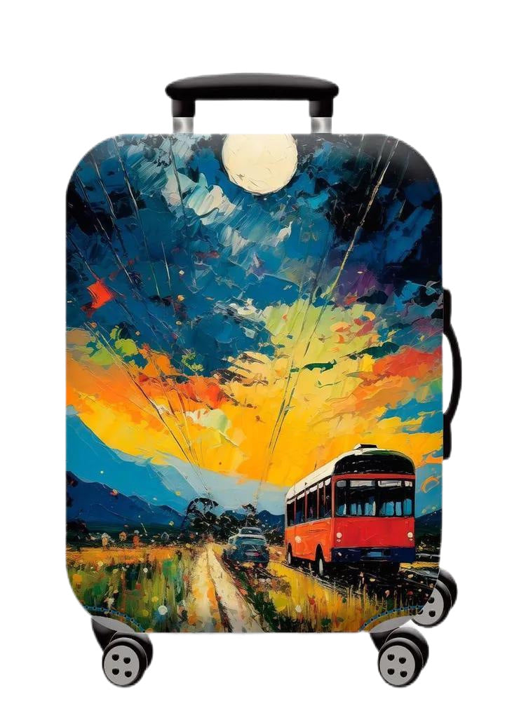 Unisex hard-shell cabin trolley with vintage travel illustration, 360° swivel wheels and telescopic handle Stornfield