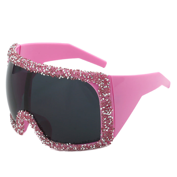Women's Sporty Oversized Sunglasses with Rhinestone Embellishments Stornfield