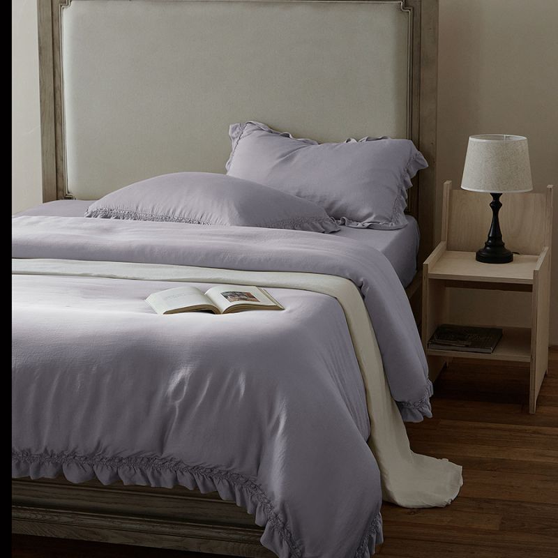 Ruffled Washed Linen-Feel Duvet Cover Set with Pillow Shams & Bedskirt