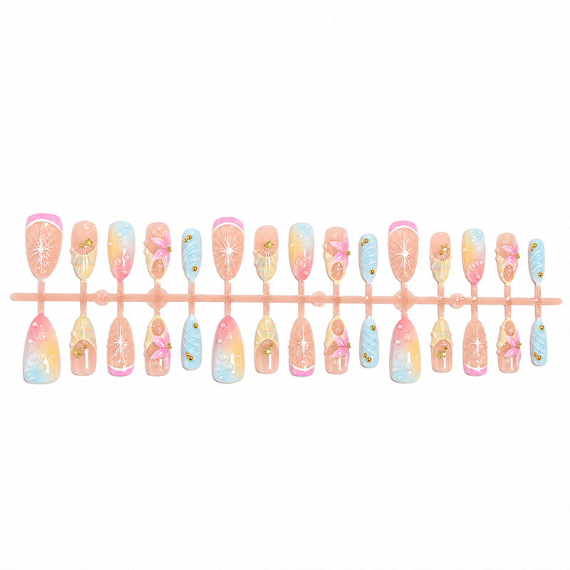 Artificial nail set with elegant floral design and glitter accents Stornfield