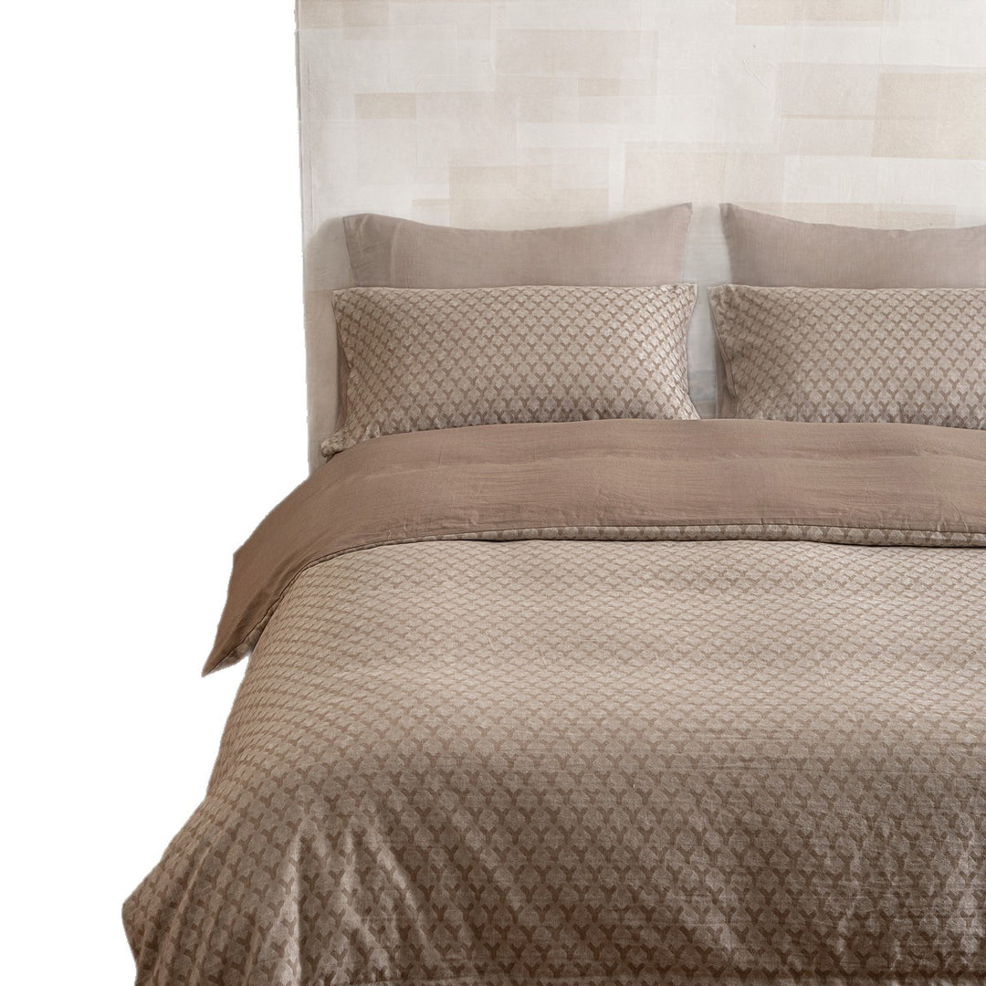 Bedding set made of cotton-linen with houndstooth jacquard and reversible pillowcases