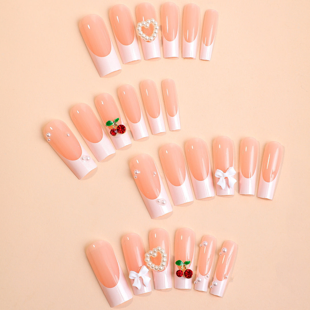 Artificial nail set with elegant 3D decorations and pearl accents Stornfield