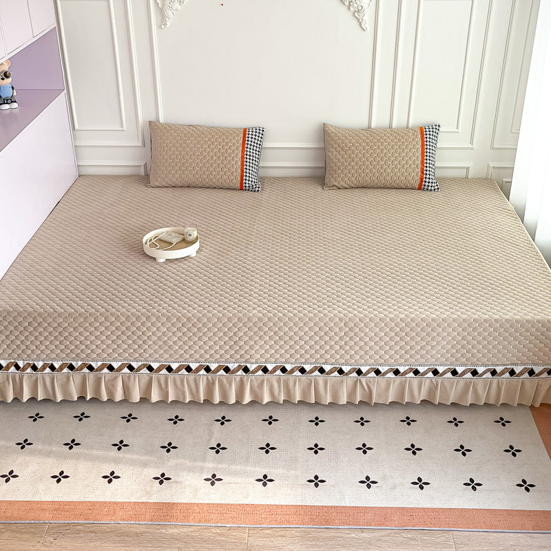 Quilted Ruffled Bed Skirt and Deep-Fit Mattress Protector Set