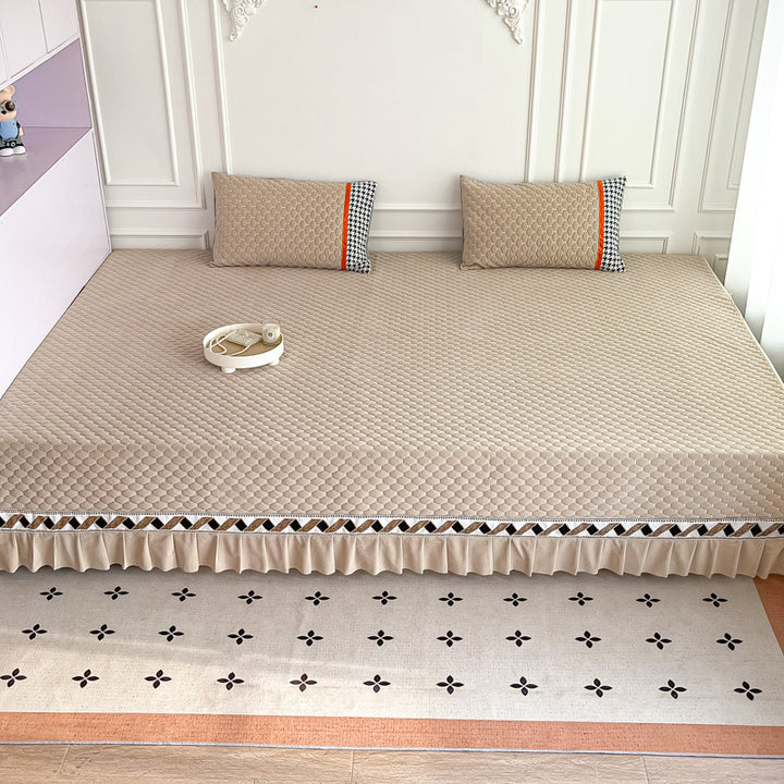 Quilted Ruffled Bed Skirt and Deep-Fit Mattress Protector Set