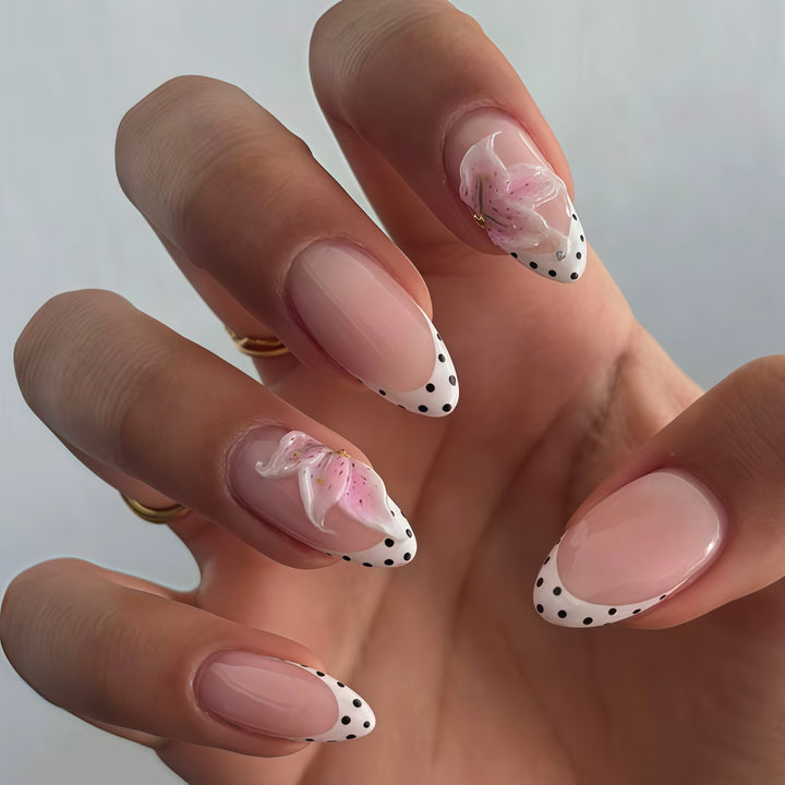 Artistic Floral and Polka Dot Press-On Nail Extensions Stornfield