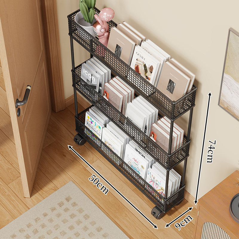 Slim Four-Tier Metal Mesh Narrow Bookshelf Organizer