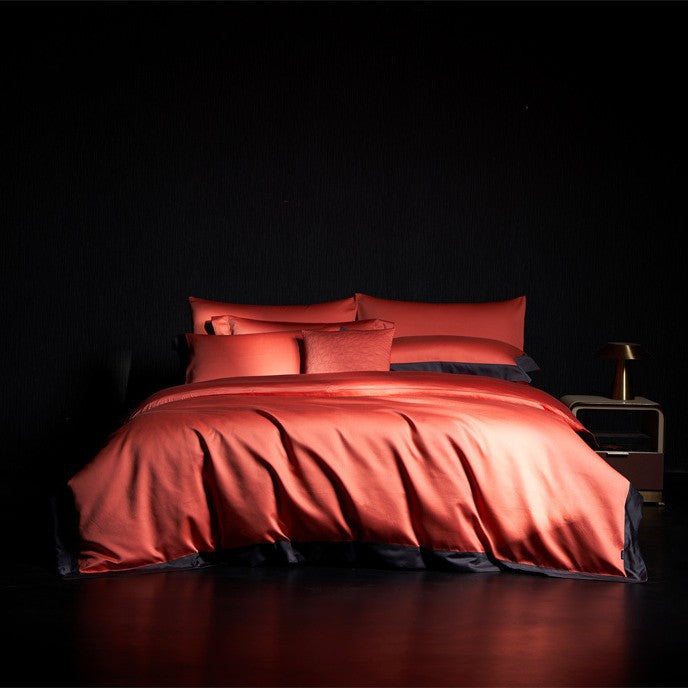Satin bed linen set with reversible function, extra soft shine and contrasting trim