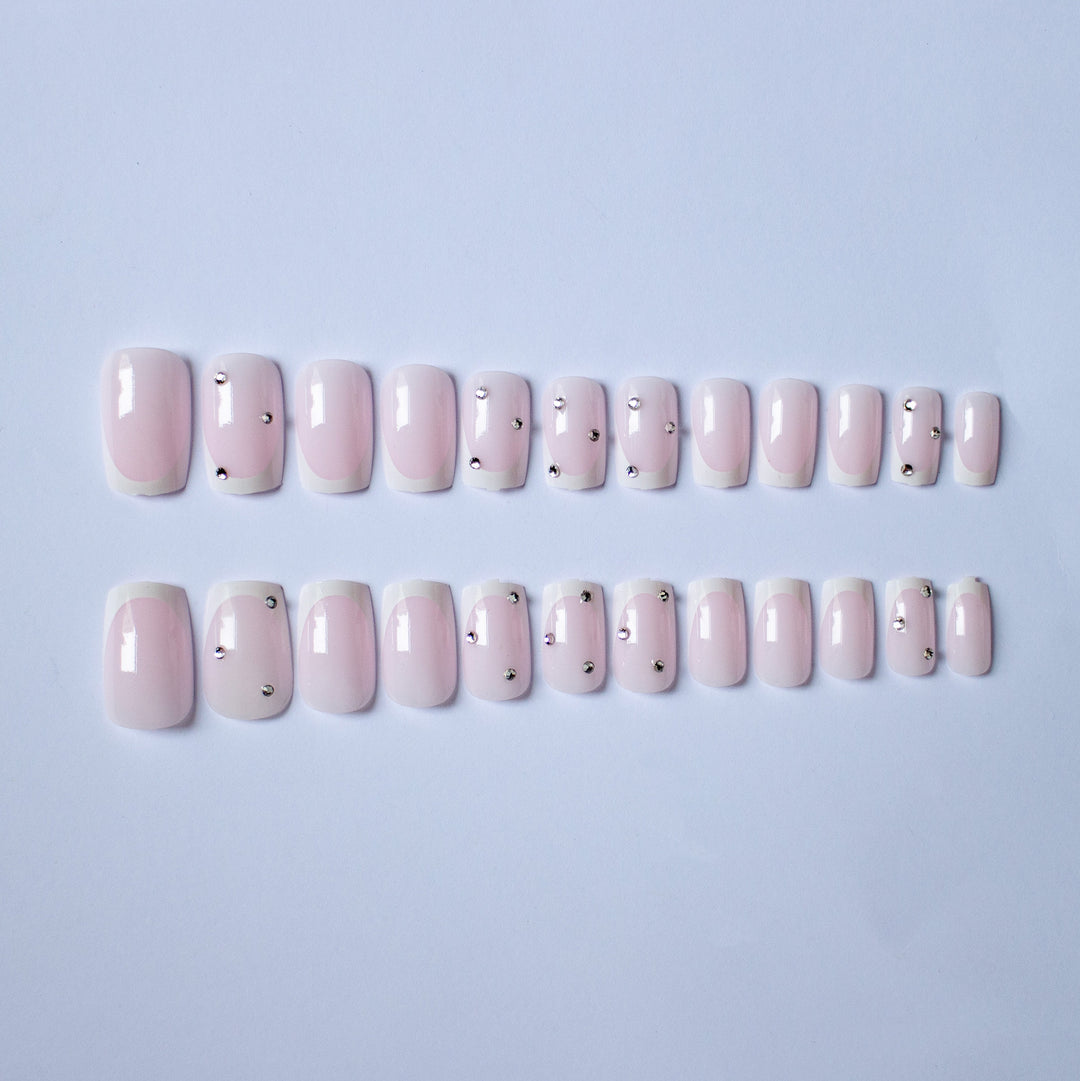 Elegant French Tip Acrylic Nail Art Kit with Rhinestone Accents