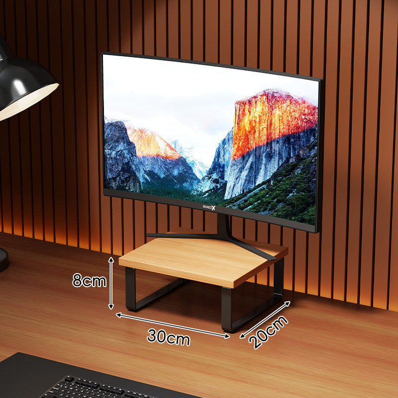 Compact Wooden-Top Monitor Riser Stand with Metal Frame and Under-Shelf Storage
