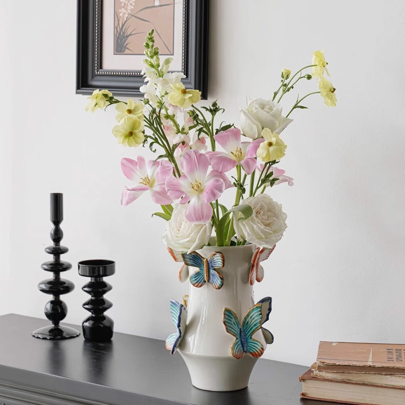 Decorative flower vase with butterflies Stornfield