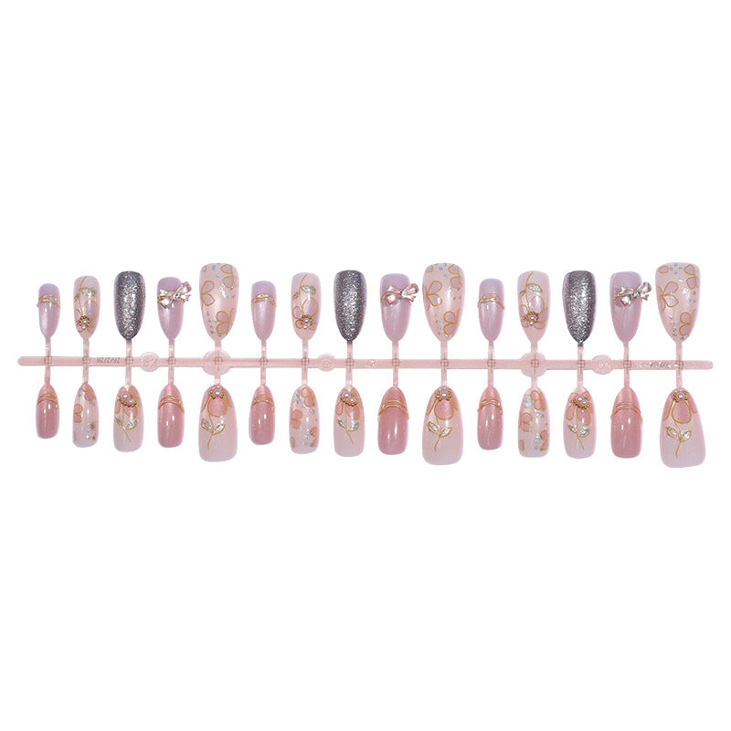 Decorative Floral-Embellished Press-On Nail Set Stornfield