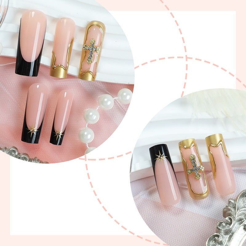 Nail set with elegant black-blush design and 3D accents Stornfield