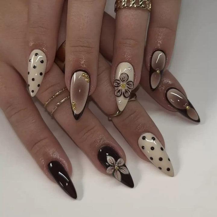Creative artificial nails with elegant 3D flower accents Stornfield