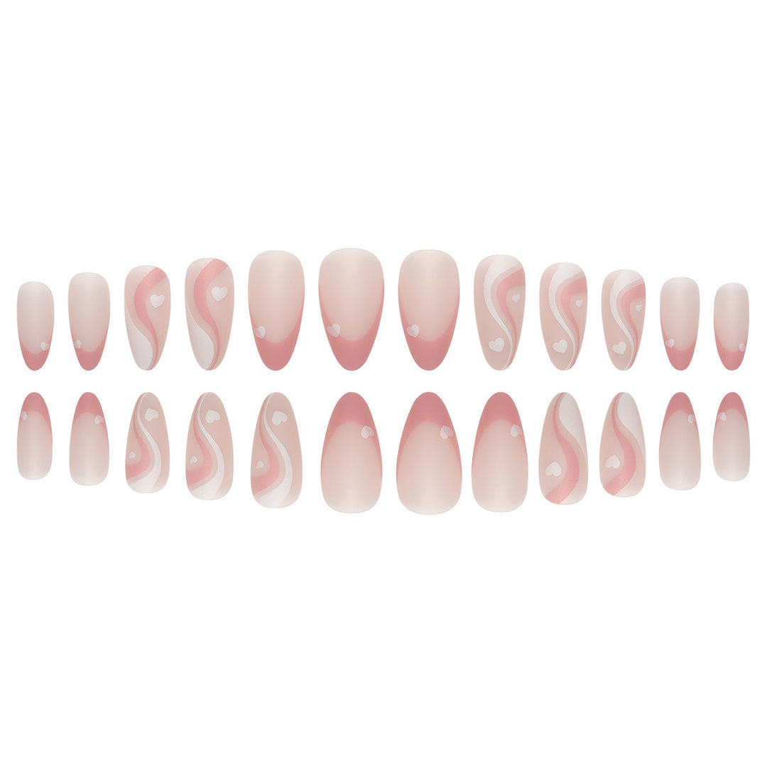 Elegant Stiletto Press-On Nails with Heart and Wave Design Stornfield