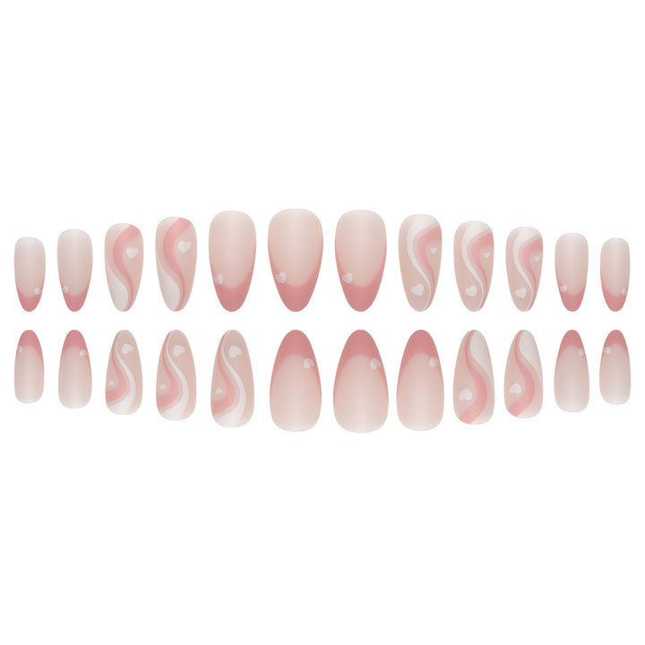 Elegant Stiletto Press-On Nails with Heart and Wave Design Stornfield