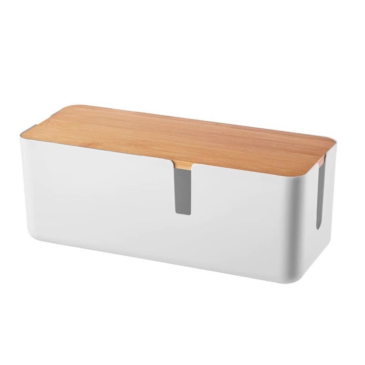 Cable storage box with bamboo lid and socket concealment
