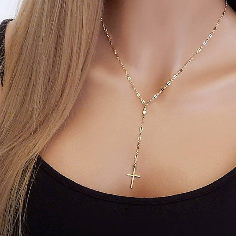 Dainty Cross Lariat Necklace Stornfield
