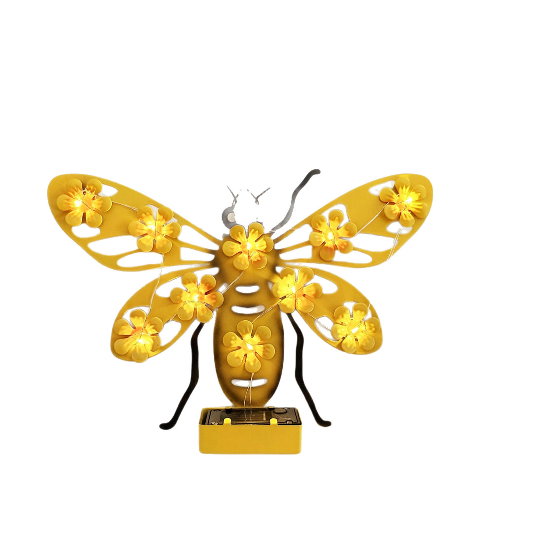 Decorative Solar LED Bee Wall Sculpture With Floral String Lights And Metal Mount Stornfield
