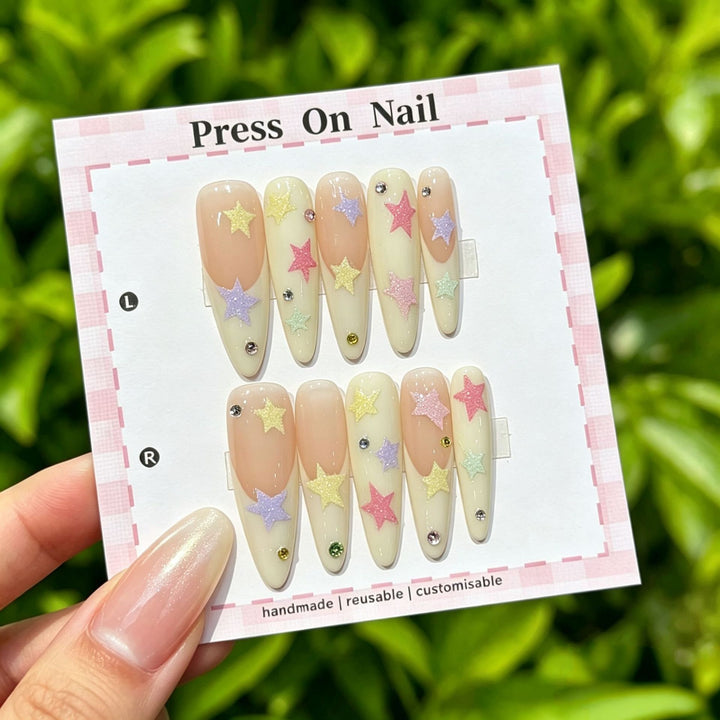 Decorative Press-On Nail Set with Gem Accents  1791774365
