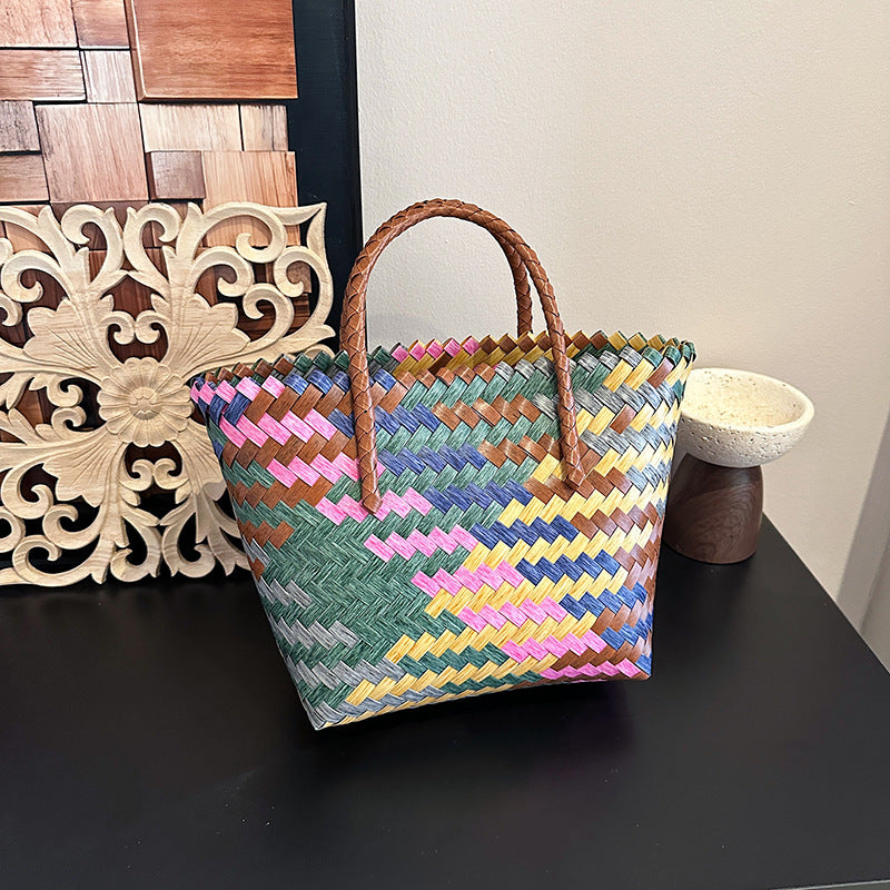 Handwoven Multi-Colored Straw Tote