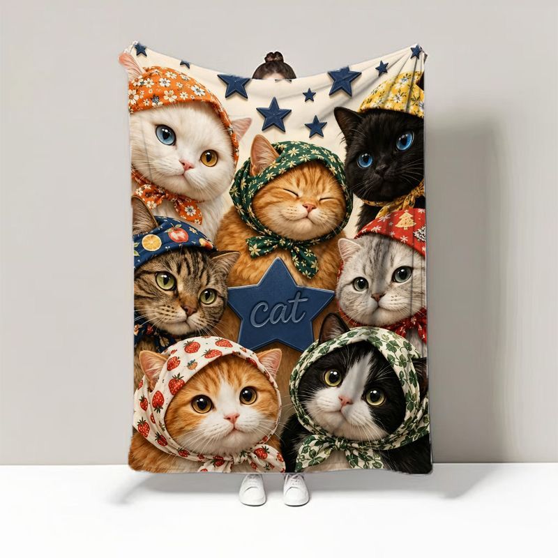 Playful Cat-Themed Fleece Throw Blanket