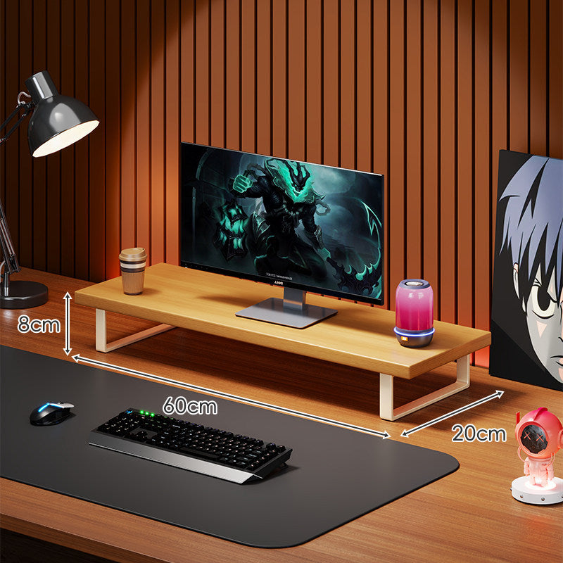 Wooden Monitor Riser Stand with Metal Frame and Cable Management
