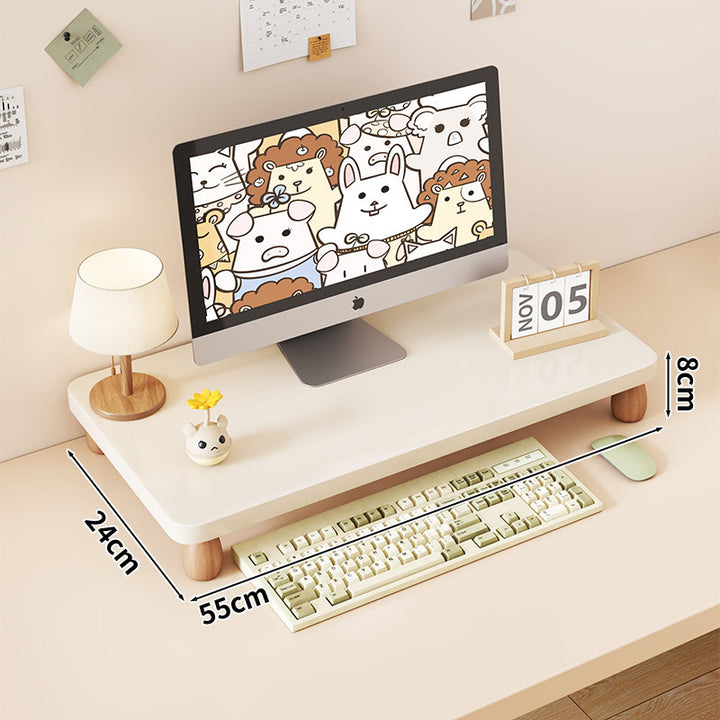 Solid Wood Monitor Riser with Tiered Desk Organizer and Cable Management