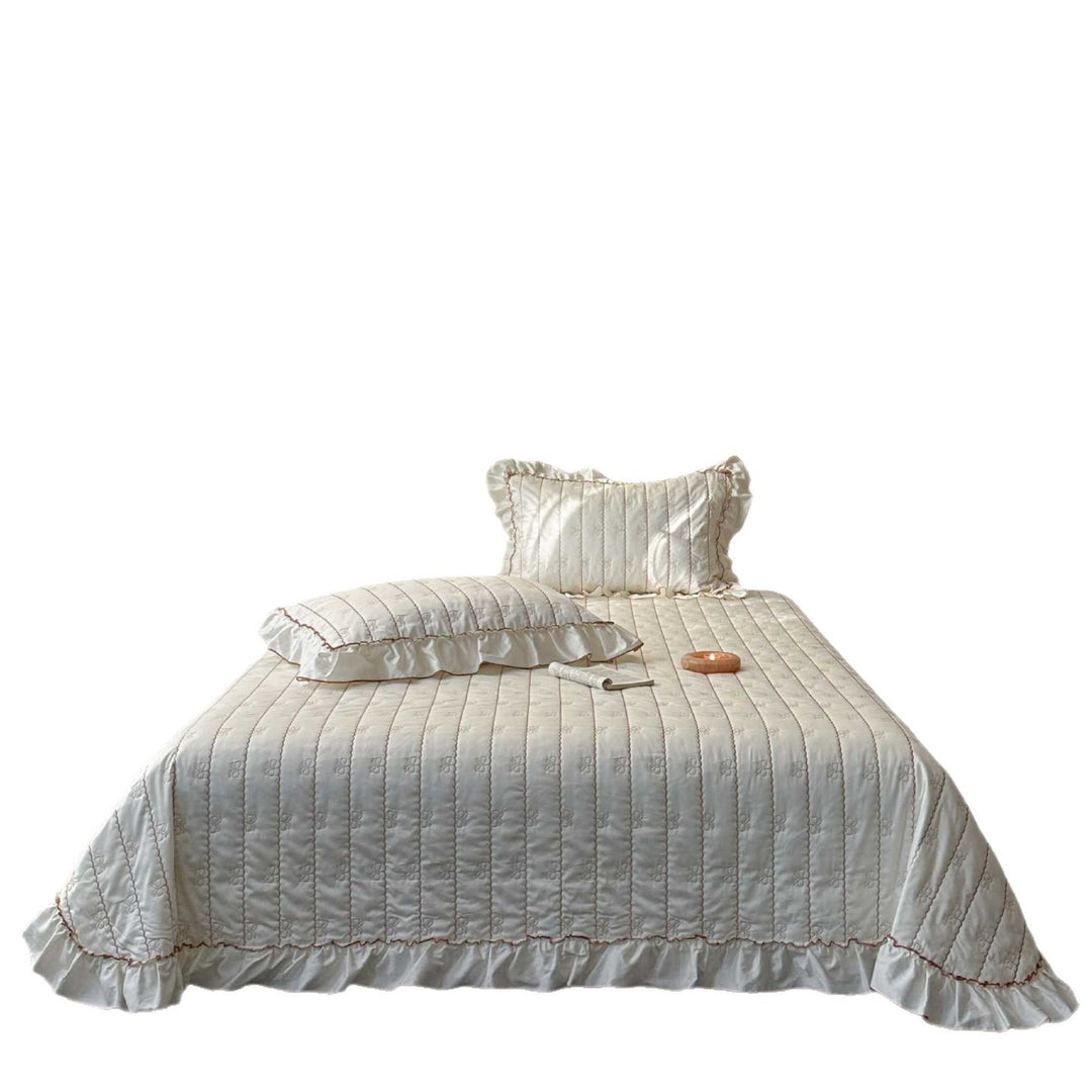 Quilted Ruffled Duvet Cover Set with Satin-Trim Pillow Shams