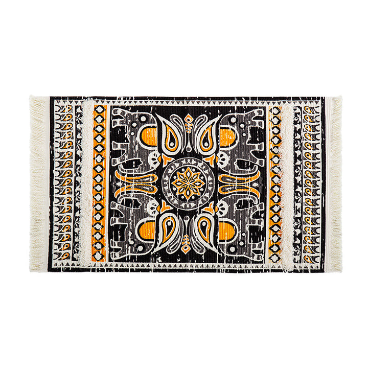 Flat-woven runner rug in ethnic stripe design with hand-fringed edge